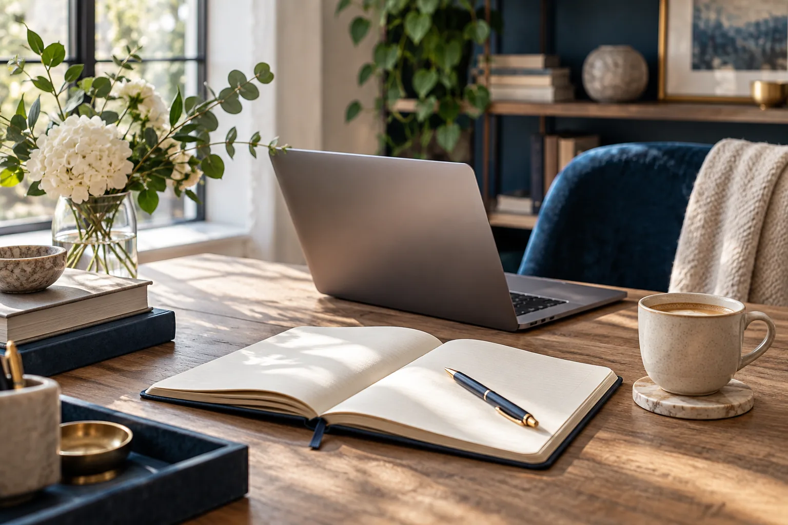 Notebook and laptop on a desk